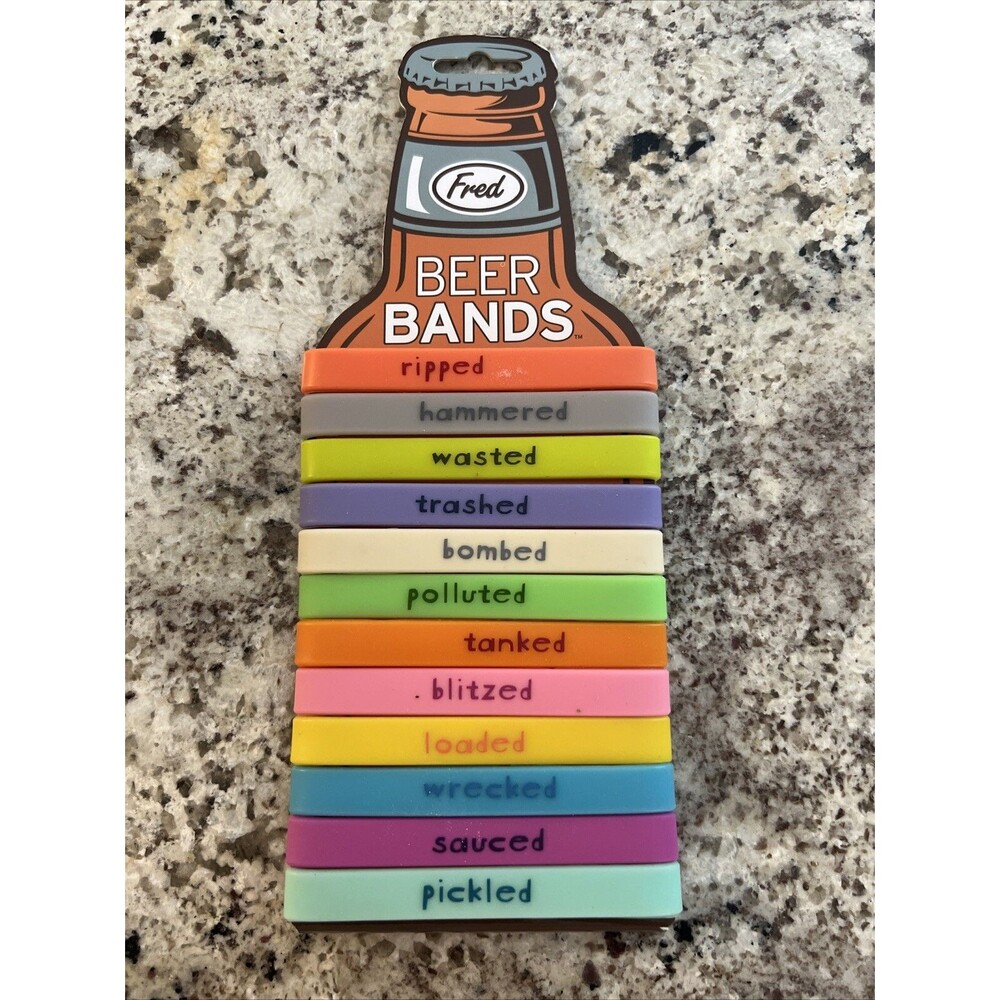 Fred Beer Bands Drink Markers Bombed Set of 12 Party Favors Assorted Colors